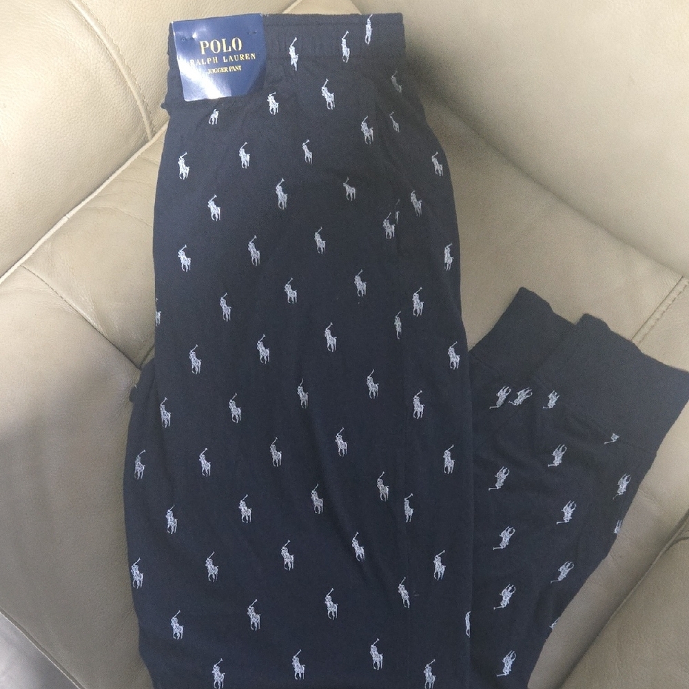 Polo by Ralph Lauren Mens' Blue Joggers with Logo Pattern